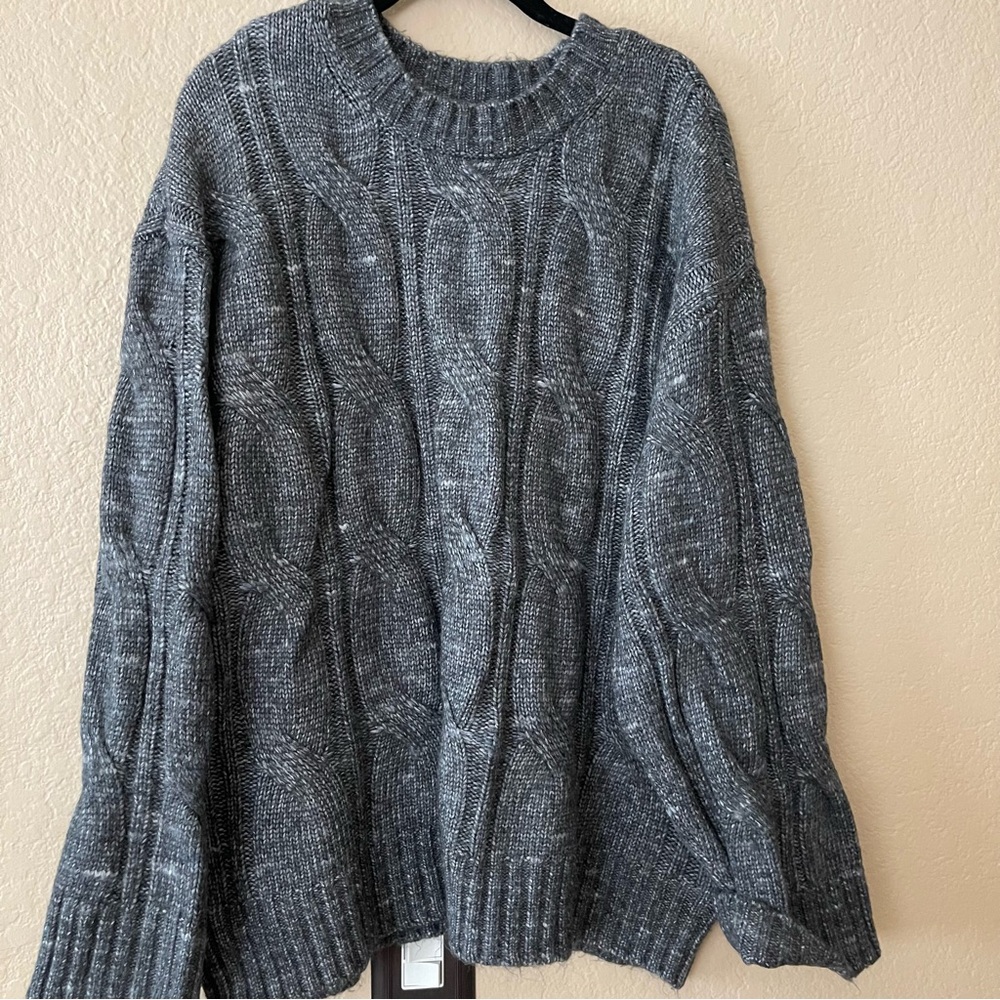American Eagle Gray Cable Knit Sweater